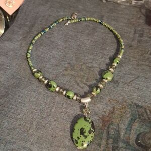 Green Beaded Necklace with Pendant
